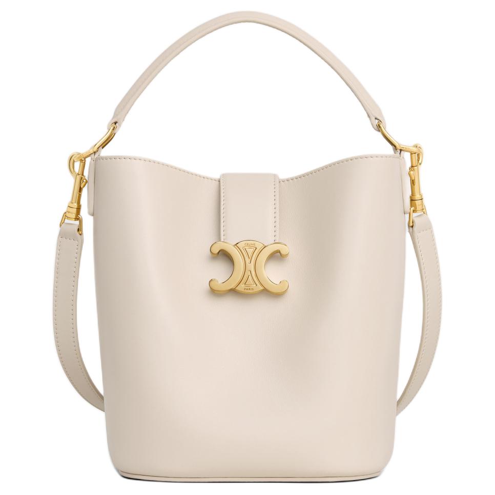 CELINE Cow Leather Bucket Bags Shoulder Bag Crossbody Bag Handbag Small Size Women's Light Beige