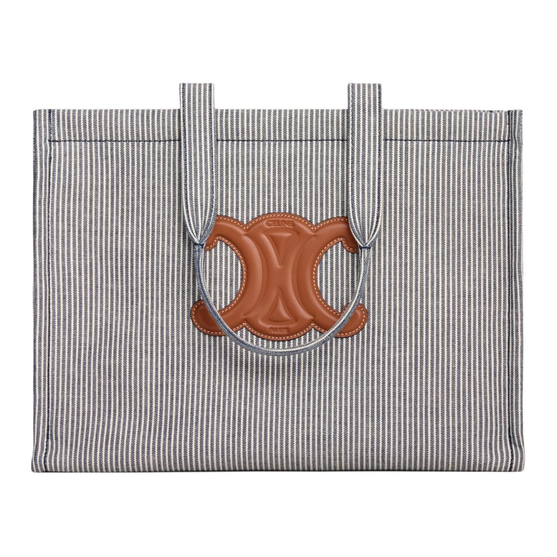 CELINE Cabas Fabric With Calfskin Finish Tote Bag, Shopping Bag, Handbag Large Size Women's Marine Blue