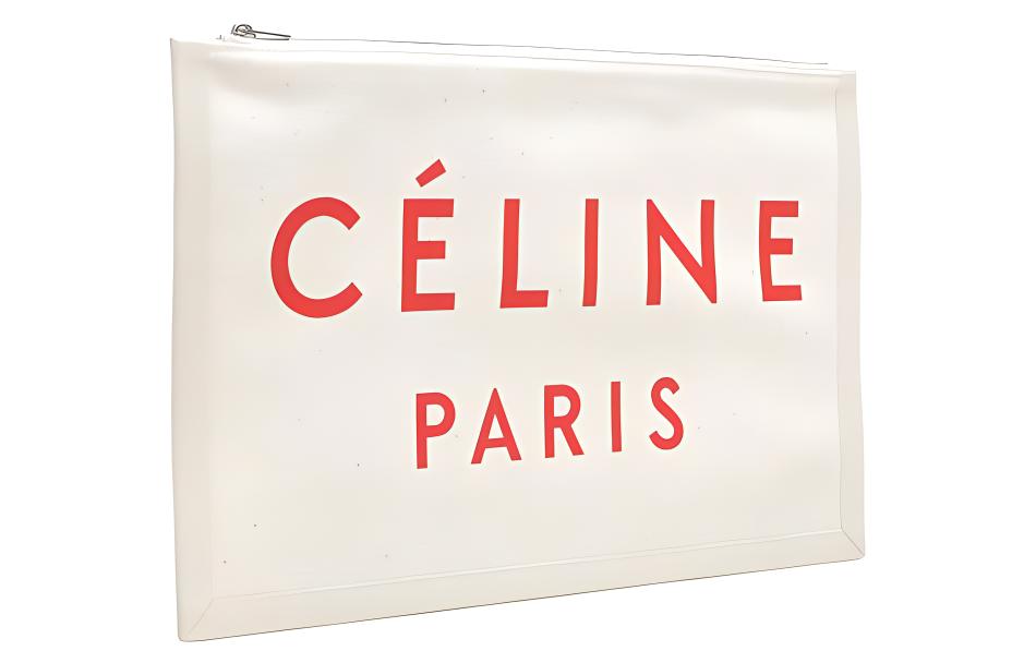 CELINE Canvas Canvas Bag Clutches Large Size Women's White