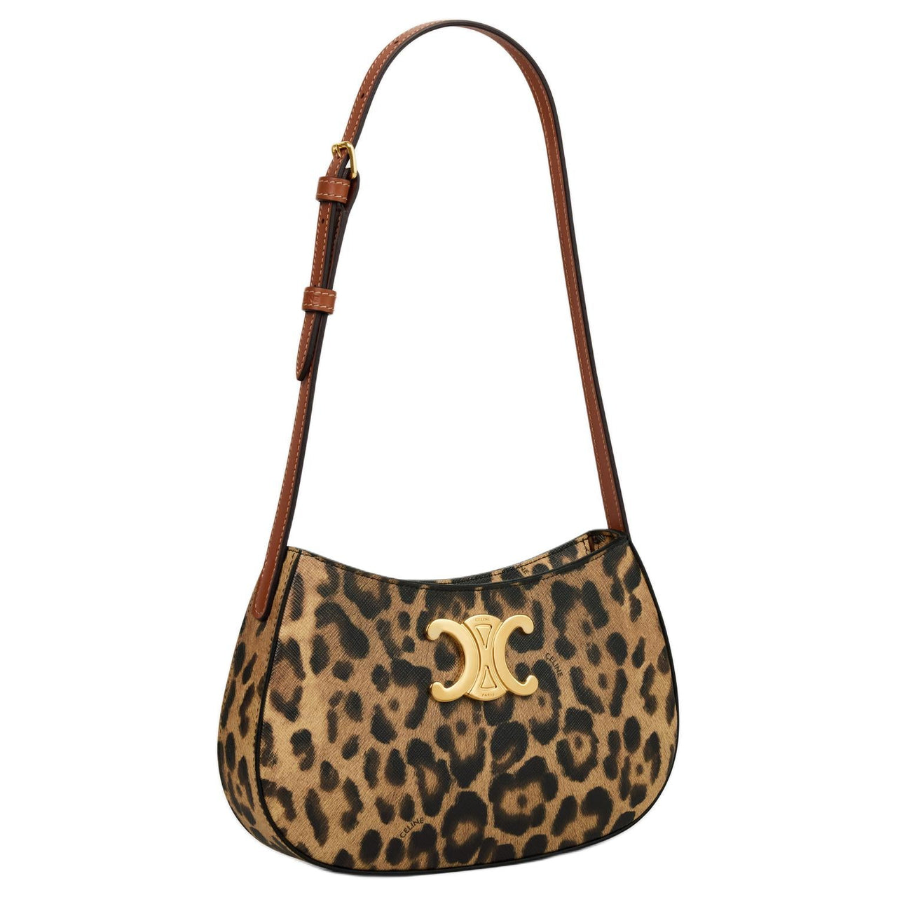 CELINE Canvas With Leather Handbag Shoulder Bag Medium Size Women's Leopard Print
