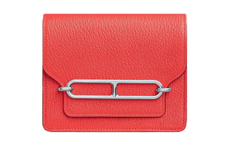 HERMES Roulis Goatskin Wallet Women's Texas Rose Pink