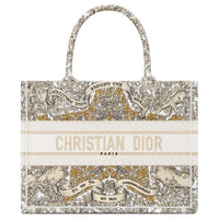DIOR BookTote Cotton With Cow Leather Tote Bag, Shopping Bag, Handbag Medium Size Women's Milk White