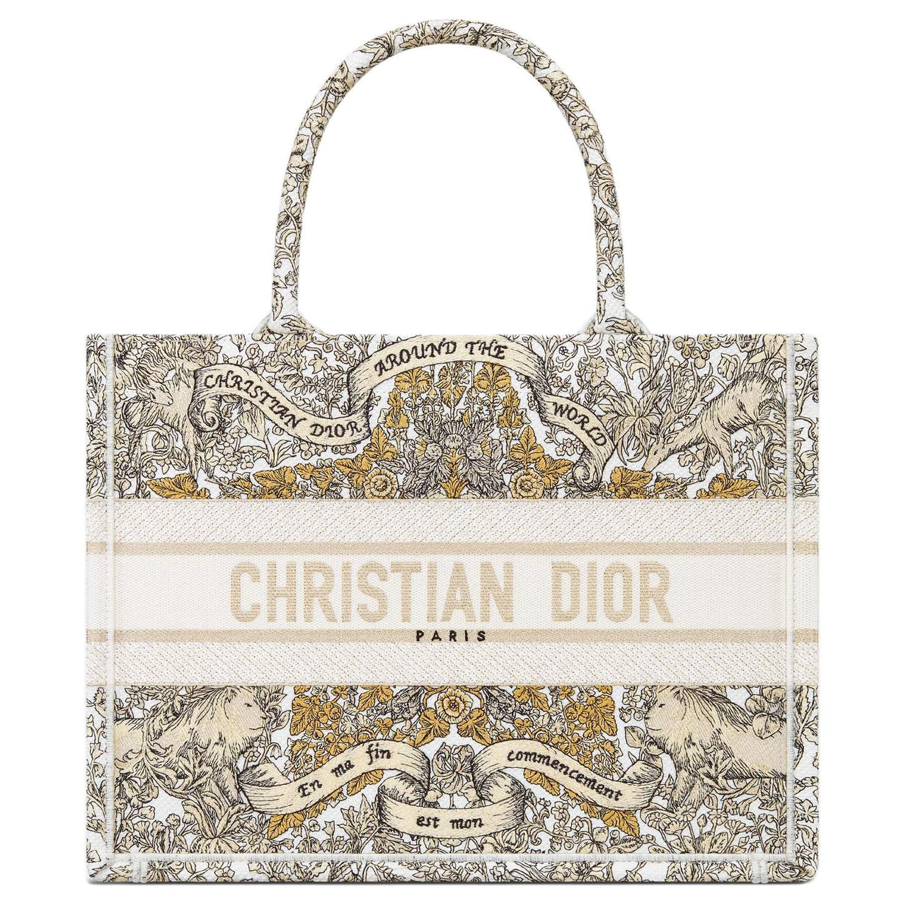 DIOR BookTote Cotton With Cow Leather Tote Bag, Shopping Bag, Handbag Medium Size Women's Milk White