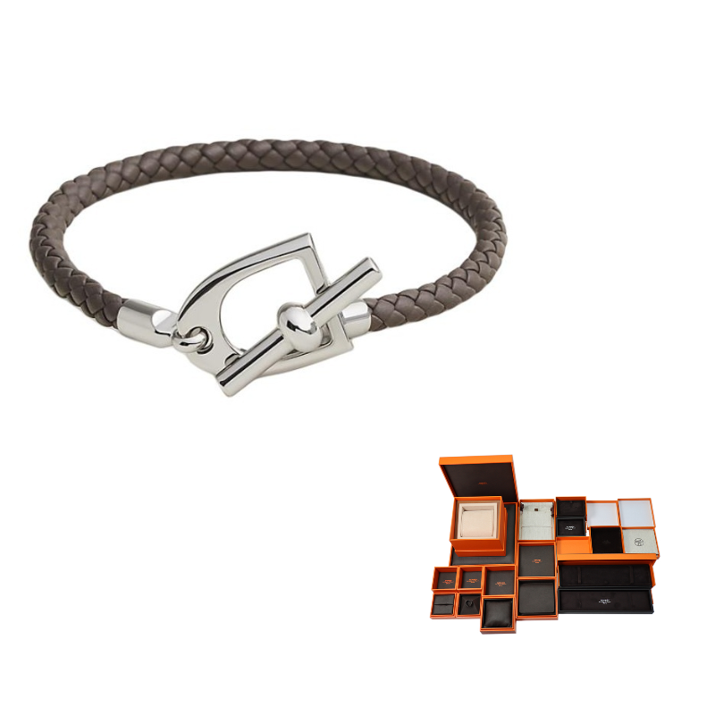 HERMES Calfskin Bracelets Men's Tin Gray