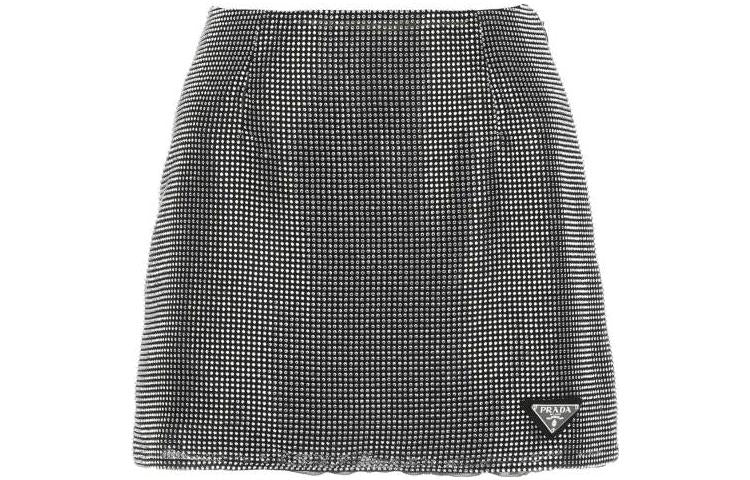 PRADA Embellished Logo Plaque Mini Skirt