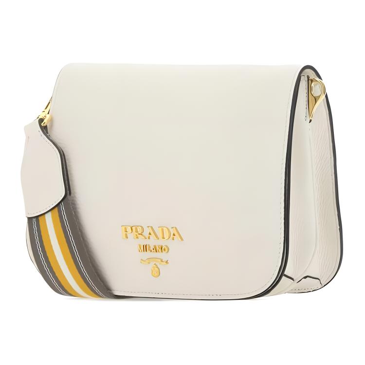 PRADA Calfskin Shoulder Bag Crossbody Bag Unisex White