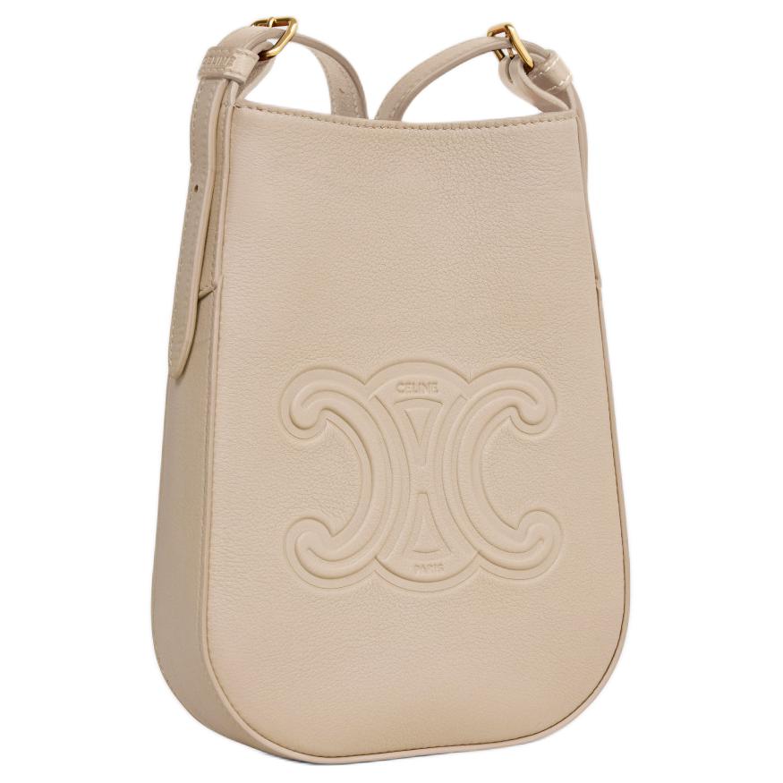 CELINE Cow Leather Shoulder Bag Crossbody Bag Cell Phone Pouch Women's Cappuccino Coffee