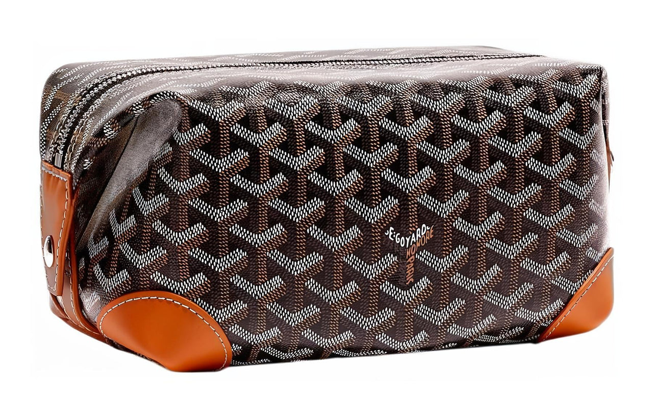 GOYARD Canvas With Heifer Skin Travel Bag Toiletry Bag Unisex Black/Tan