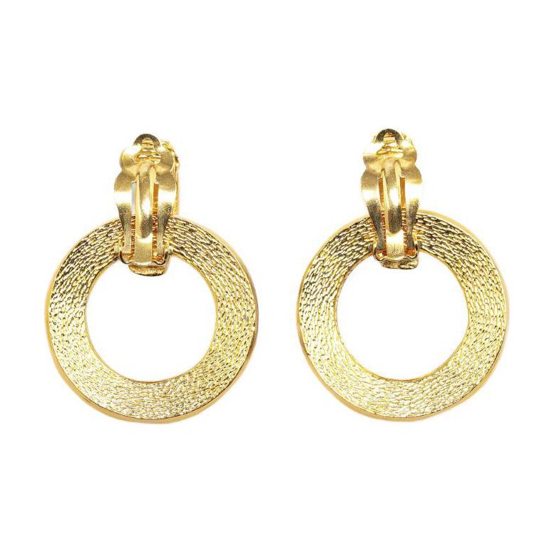 CHANEL 1970-1980 Plated Hoop Costume Earrings