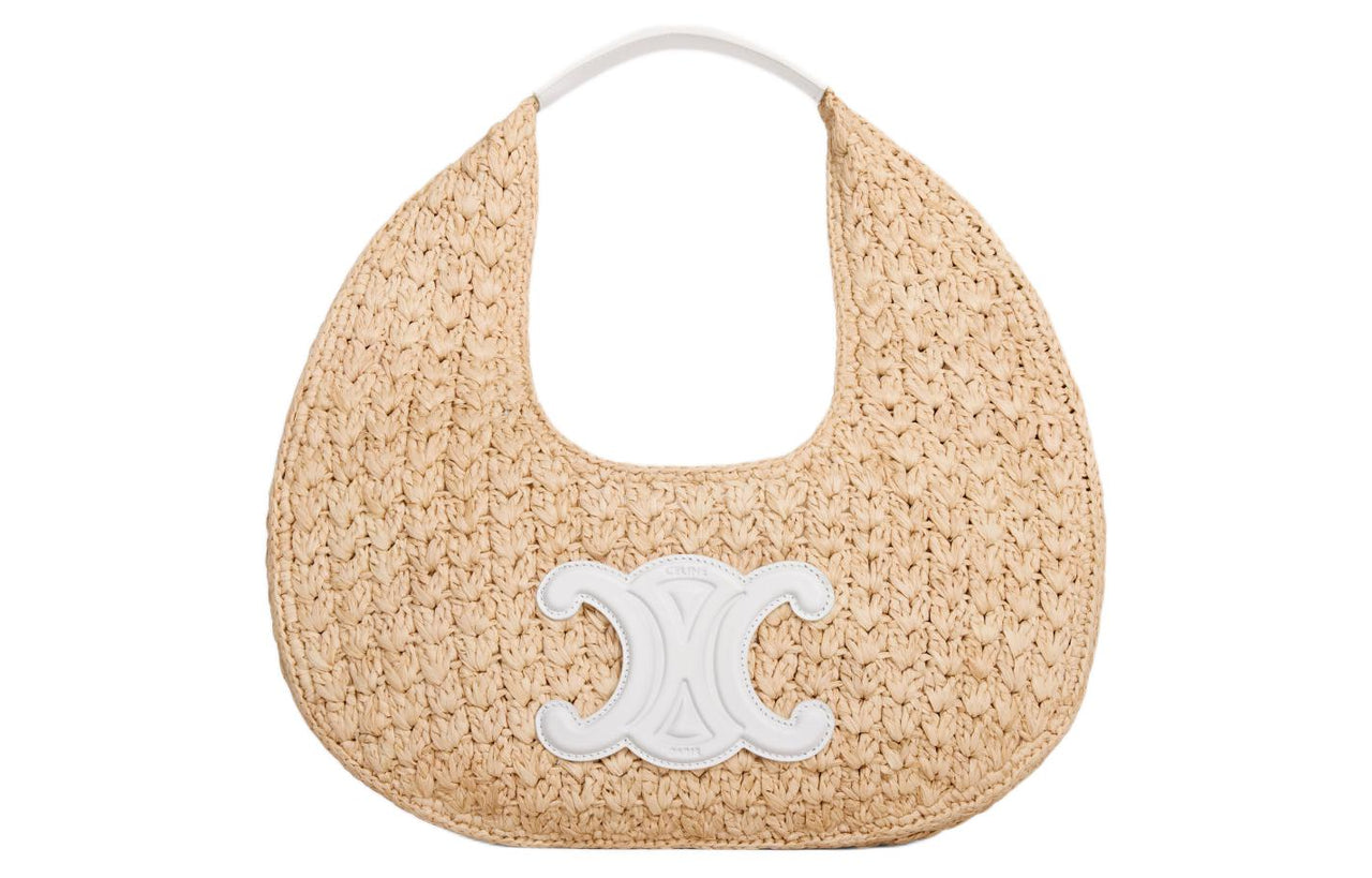 CELINE Classic Panier Series Plant Material With Cow Leather Hobo Bag, Handbag Women's Natural Color & White