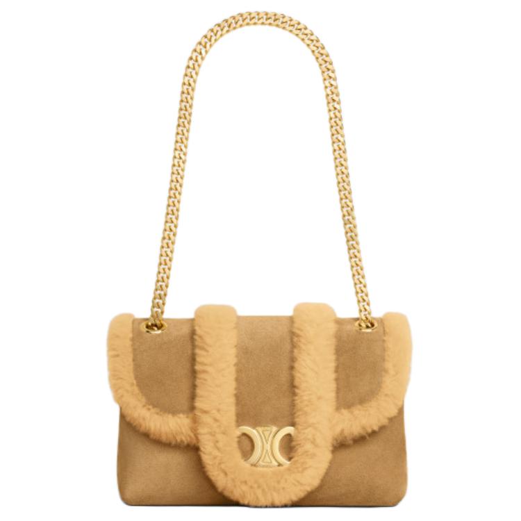 CELINE Cow Leather One Shoulder Handbag Small Size Women's Natural Color