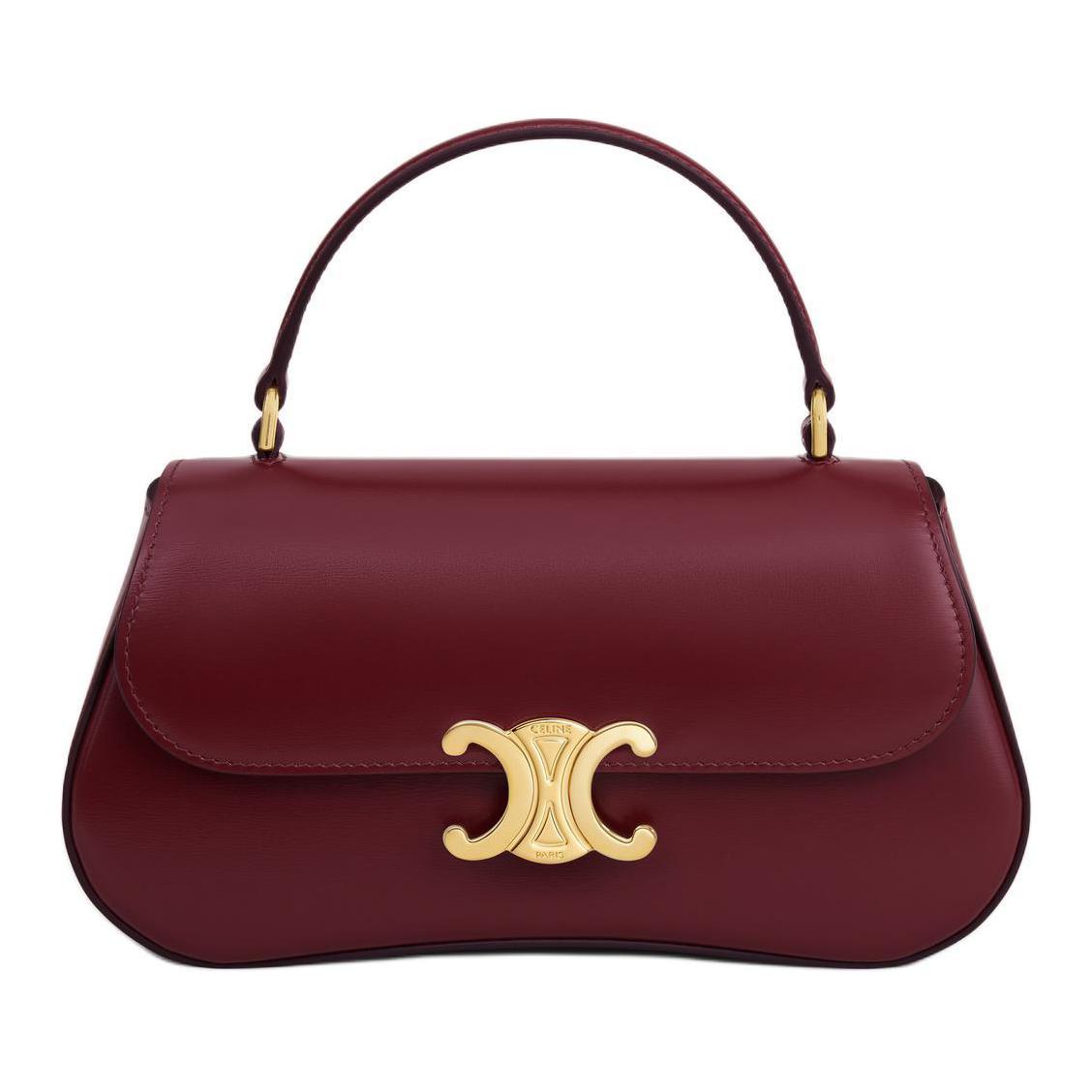 CELINE Calfskin Shoulder Bag, Crossbody Bag, Handbag Women's Light Burgundy