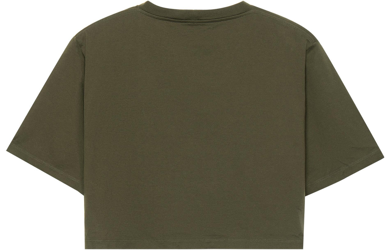 CELINE SS22 Women's Logo Jersey Cropped Crewneck T-Shirt 'Deep Khaki'
