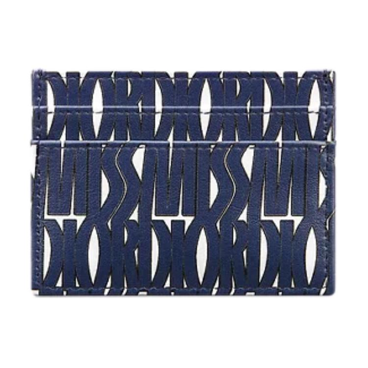 DIOR Miss Dior Calfskin Card Holder Women's White & Blue