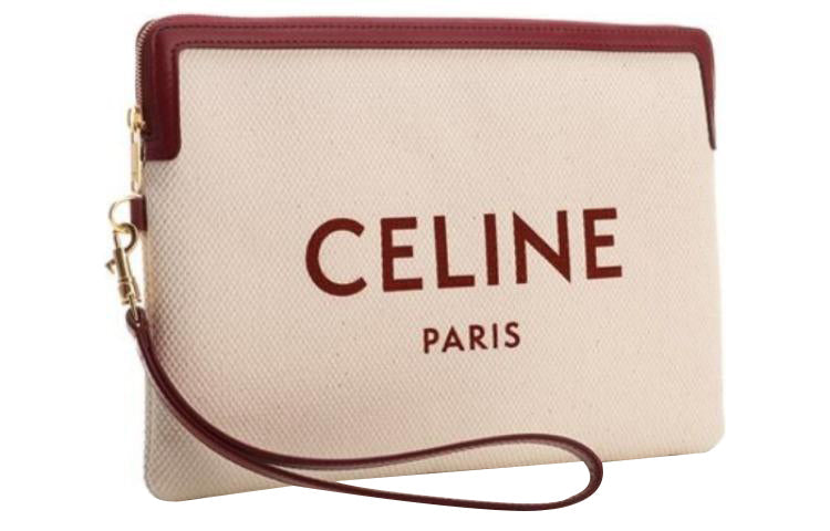 CELINE Fabric With Cow Leather Clutch Small Size Women's Red