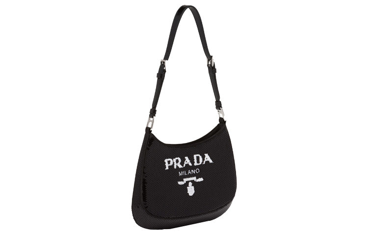 PRADA Cleo Leather Shoulder Bag Women's Black/White
