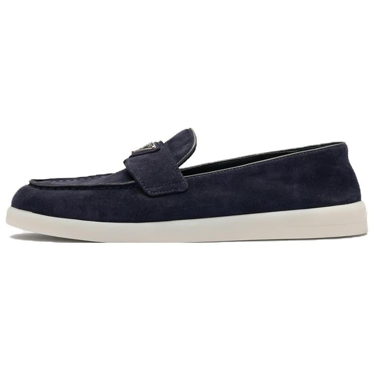 PRADA Enamel Triangle-logo Leather Loafers