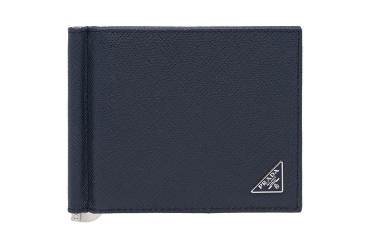 PRADA Cow Leather Card Holder Unisex Marine Blue