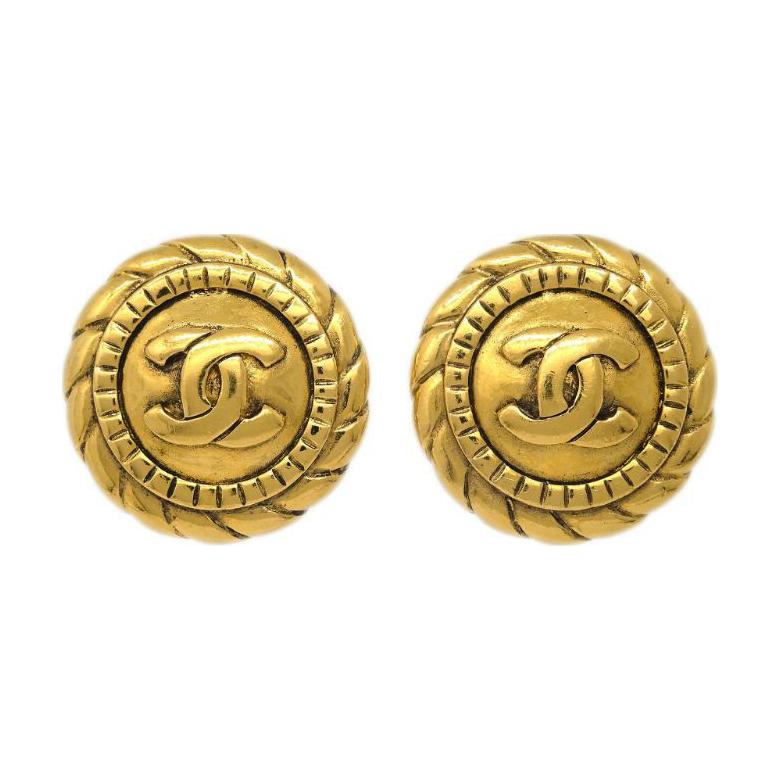 CHANEL 1990 2000s Cc Button Clip on Earrings