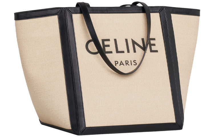 CELINE Fabric With Cow Leather Tote Bag, Shopping Bag, Shoulder Bag, Handbag Regular Women's Grass White/Black