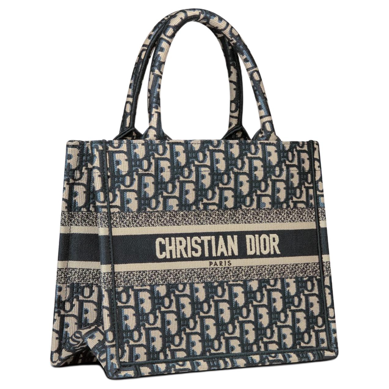 DIOR BookTote Embroidery Tote Bag Shopping Bag Handbag Small Size Women's Beige & Blue