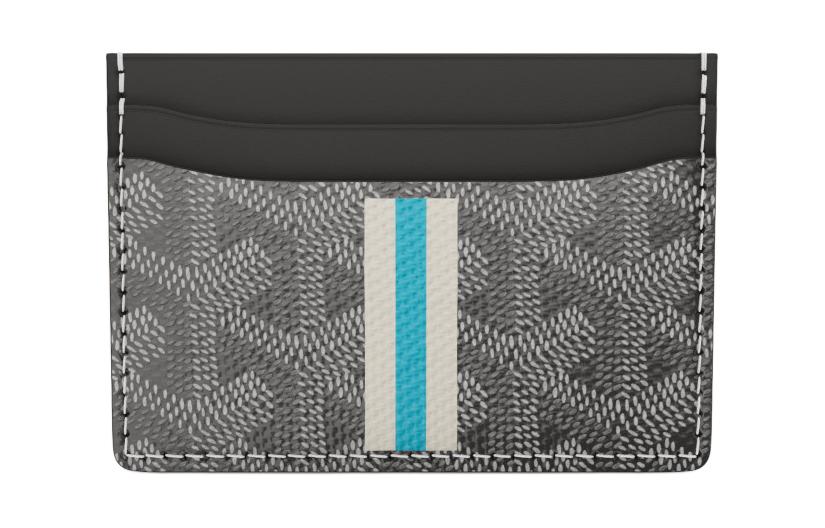 GOYARD Saint-Sulpice Canvas With Calfskin Card Clip Card Holder Unisex Gray/White/Blue White Striped