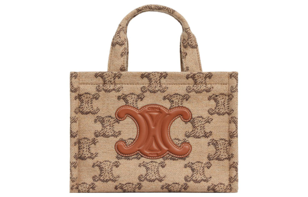 CELINE Cabas Thais Fabric Cow Leather Patchwork Tote Bag Shopping Bag Handbag Small Size Women's Camel