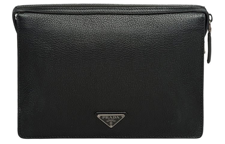 PRADA Cow Leather One Shoulder Crossbody Clutches Men's Black