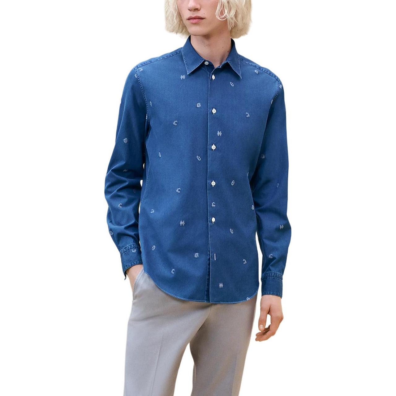 HERMES Shirts Men Blue