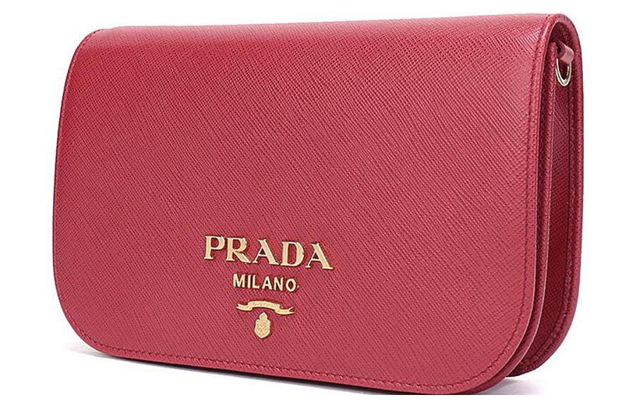 PRADA Cow Leather Clutches Crossbody Bag Shoulder Bag Women's Red
