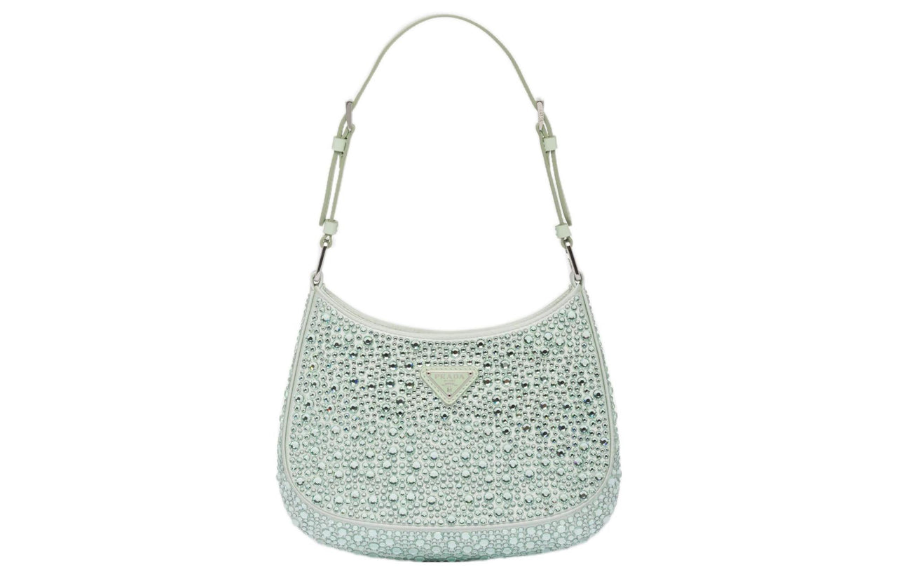 PRADA Cleo Satin Bag With Appliques Aqua