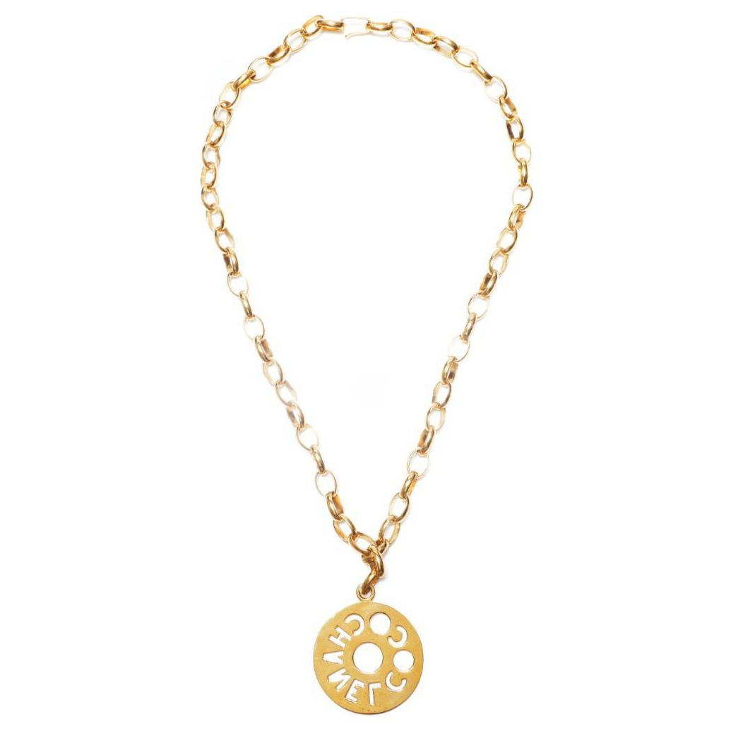 CHANEL 1990 Cut out Logo Pendant Necklace