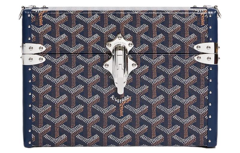 GOYARD Cassette Canvas With Leather Trim TRUNK Hard Case With Crossbody Bag Unisex Marine Blue
