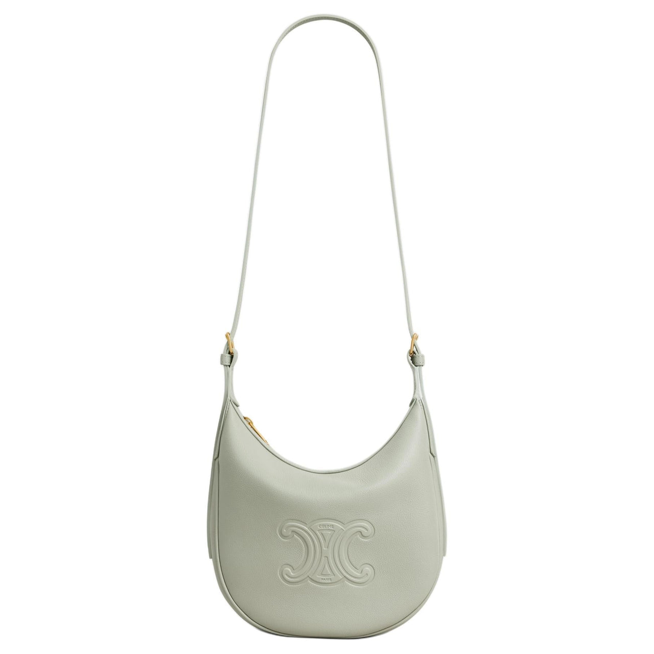 CELINE Cuir Triomphe Calfskin Crossbody Bag, Shoulder Bag Small Size Women's Light Green