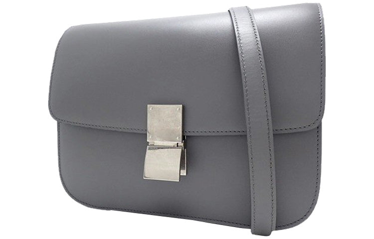 CELINE Classic Bo Cow Leather Tofu Bag Shoulder Bag Crossbody Bag Medium Size Women's Light Gray