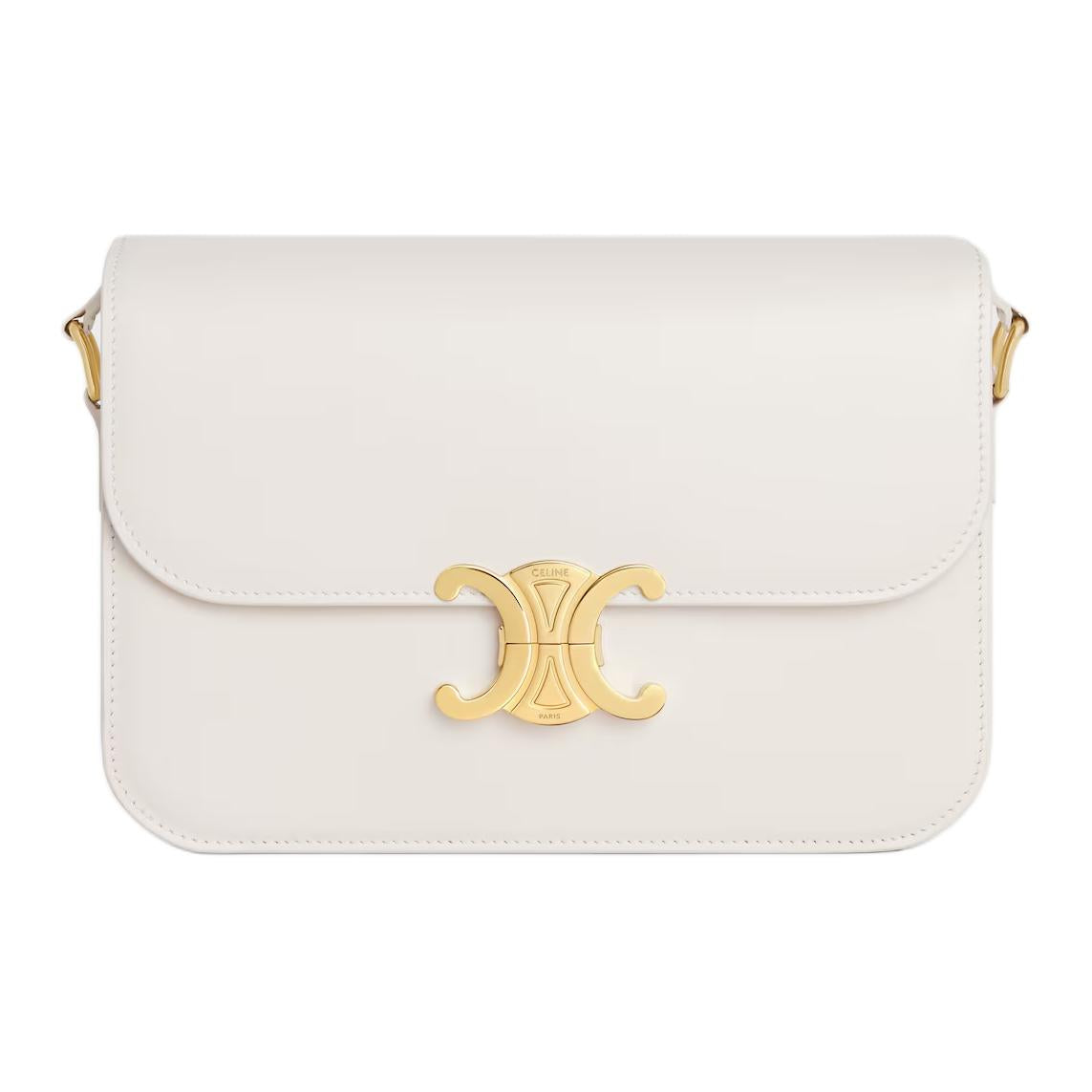 CELINE Cow Leather Shoulder Bag Women's Ecru