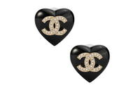 CHANEL 2022 Resin Rhinestone Cc Heart Push Back Earrings Costume Earrings