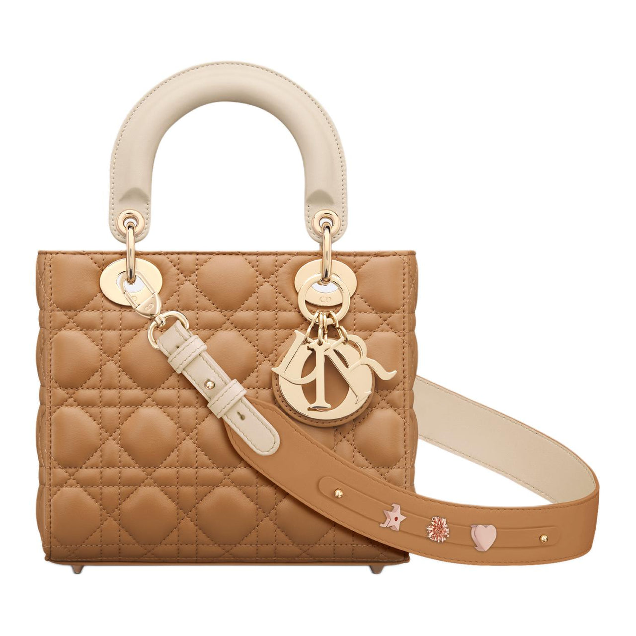 DIOR Lady Dior Lambskin Shoulder Bag Crossbody Bag Handbag Small Size Women's Tan & Grey Ivory