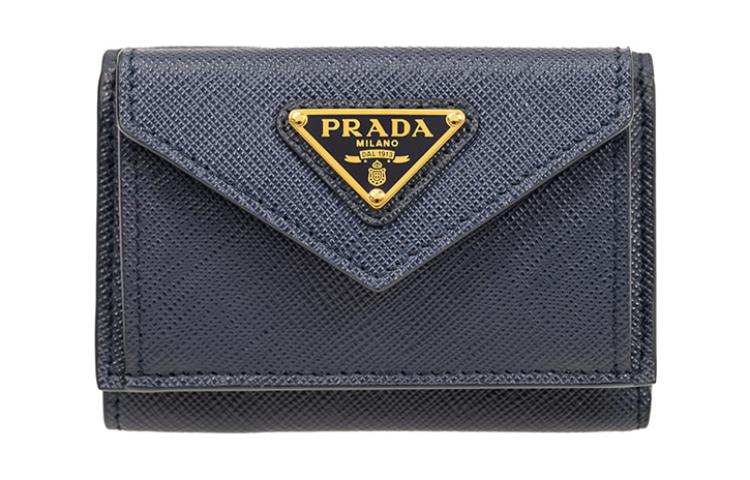PRADA Cow Leather Wallet Men's Dark Blue