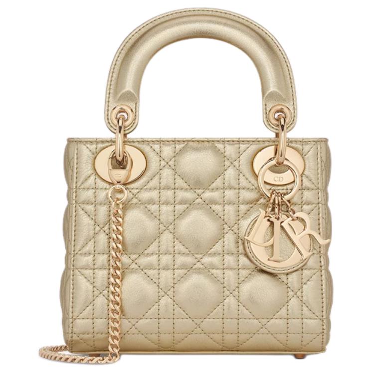 DIOR Lady Dior Calfskin Crossbody Handbag Mini Women's Metal Gold
