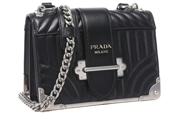 PRADA Cow Leather Chain Crossbody Bags Women's Black