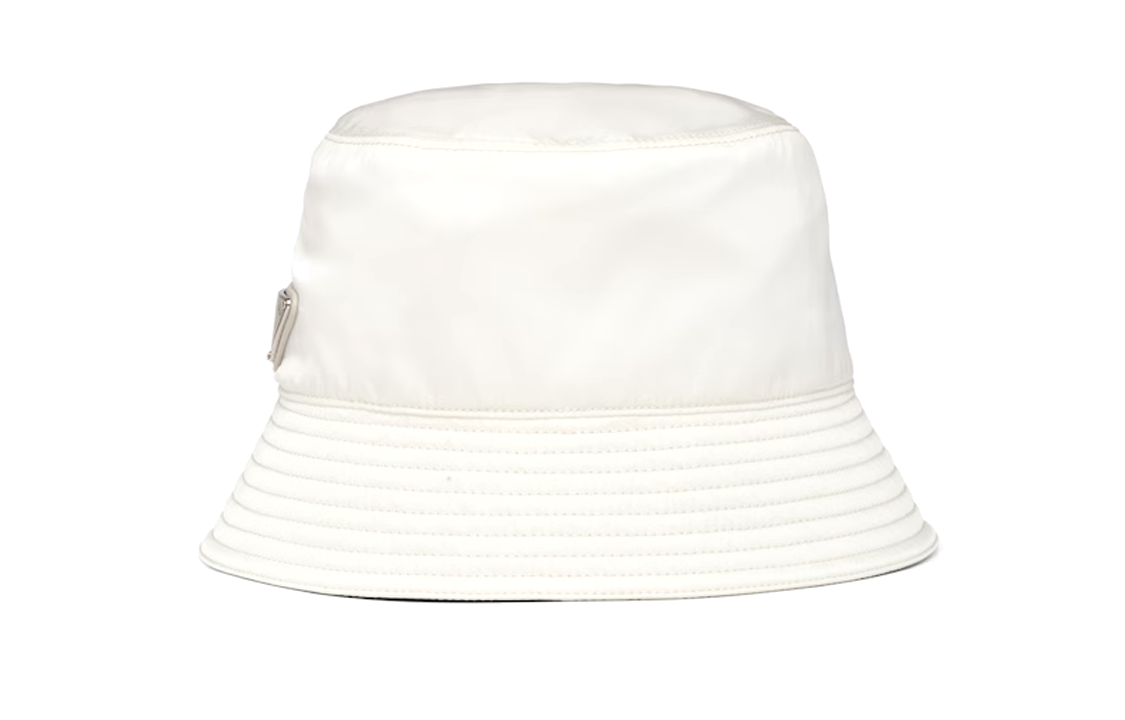 PRADA Enamel Metal Recycled Nylon Cotton Bucket Hats Men's White
