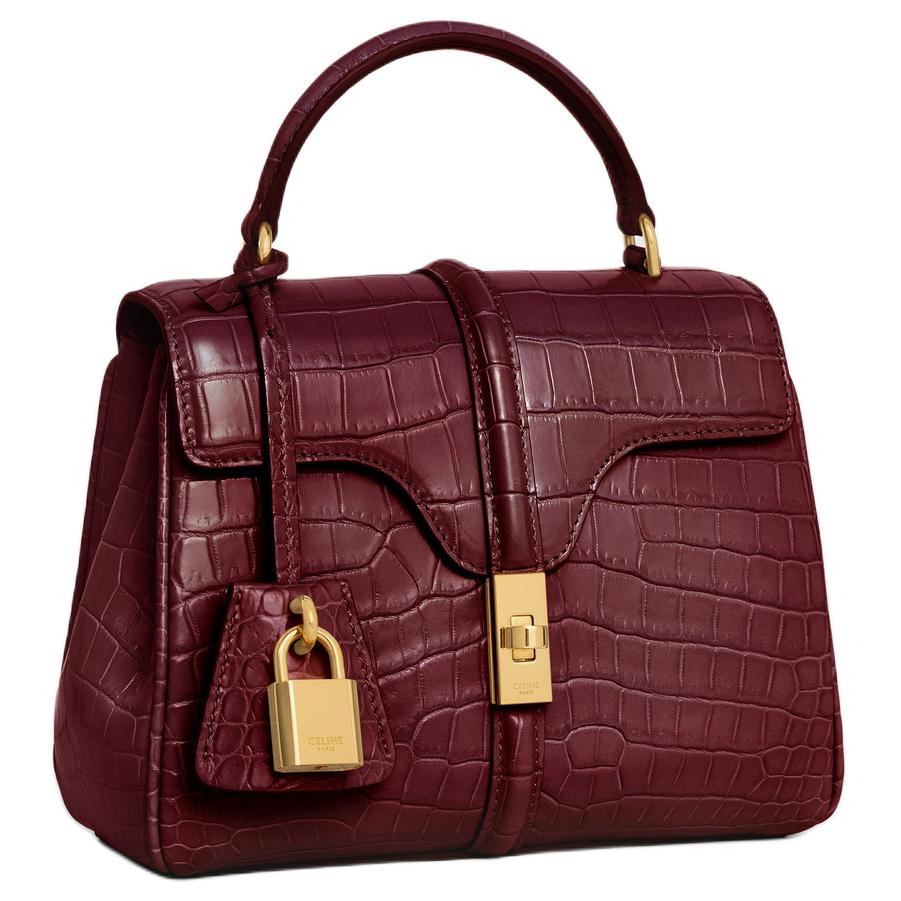 CELINE Crocodile Leather Shoulder Bag Crossbody Bag Handbag Mini Women's Burgundy Color