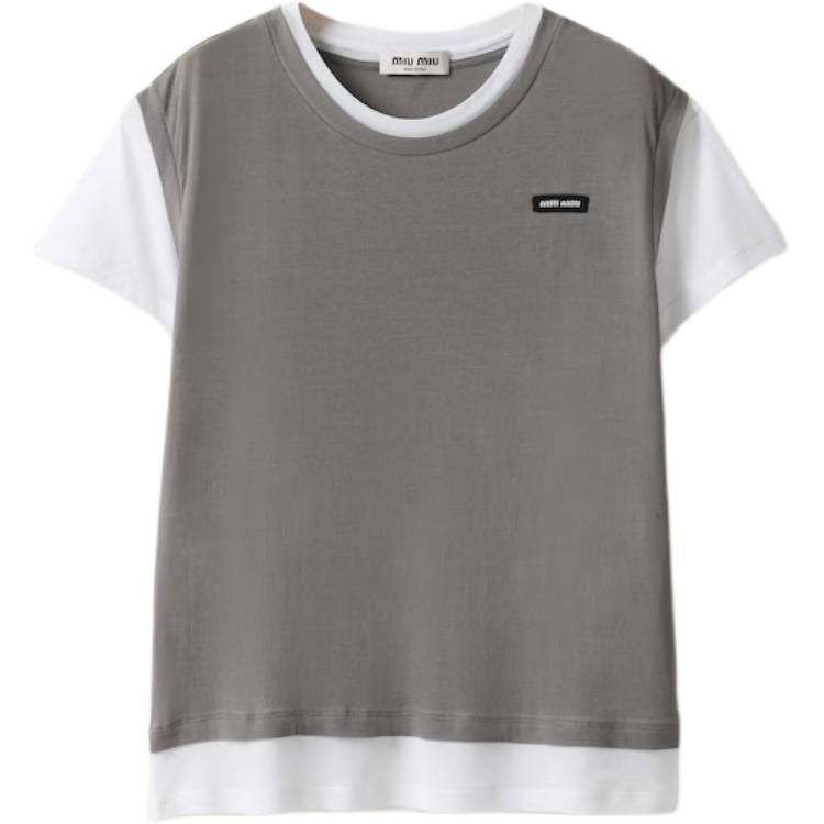 MIU MIU Drop Shoulder Sleeve T Shirt Women's White Gray