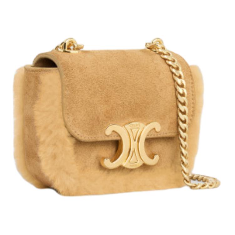 CELINE Cow Leather Suede Shoulder Bag, Crossbody Bag Mini Women's Natural Color
