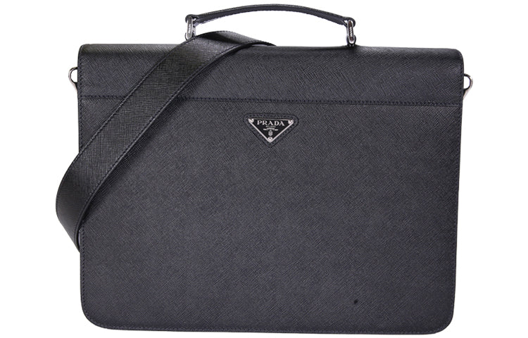 PRADA Cow Leather Briefcase, Shoulder Bag, Crossbody Bag, Handbag Men's Black