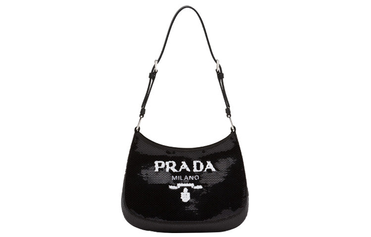PRADA Cleo Leather Shoulder Bag Women's Black/White