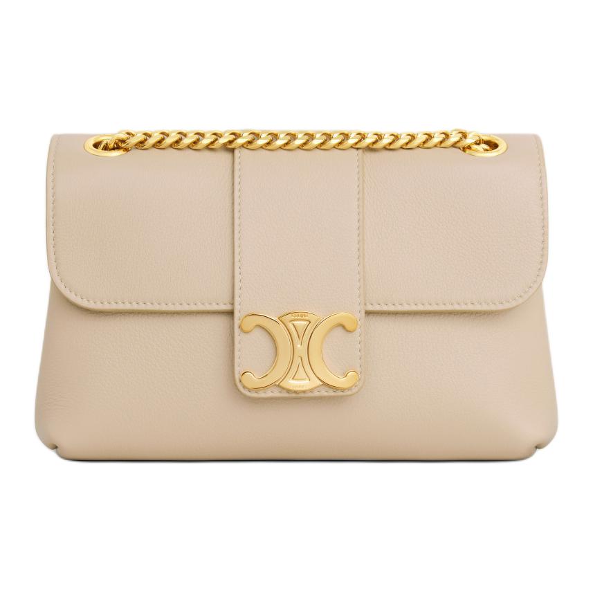 CELINE Cow Leather Portable Crossbody Bag Shoulder Bag Women's Natural