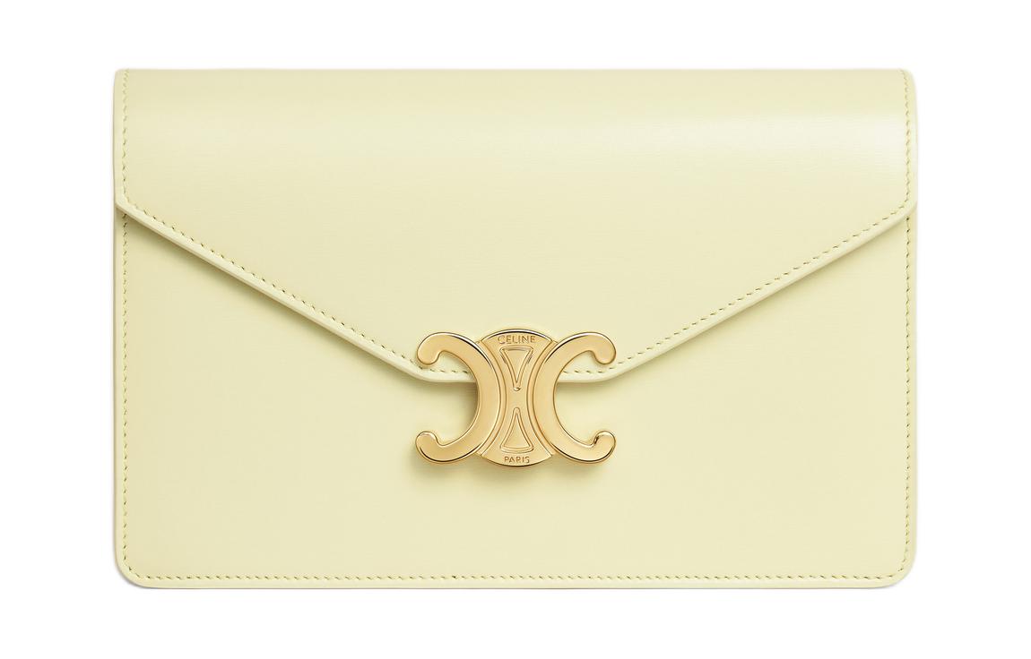 CELINE Cow Leather Shoulder Bag Crossbody Bag Wallets Mini Women's Light Yellow