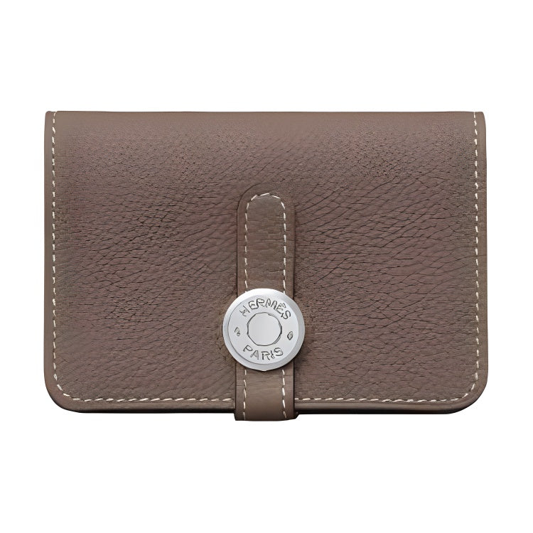 HERMES Dogon Togo Calfskin Card Holder Women's 18 Etoupe Elephant Gray